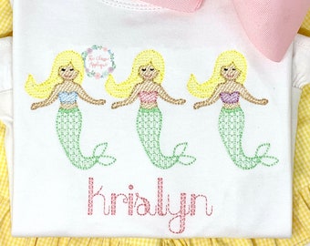 Sommer Mädchen Meerjungfrau Trio Skizze füllen, lichtfüllen, schnelle Stich Maschine Stickerei Design-Datei