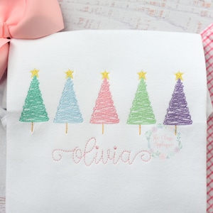 Christmas trees in a row vintage stitch, quick stitch machine embroidery design file