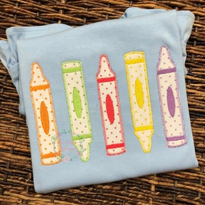 Back to school preschool crayons zig zag applique machine embroidery design file