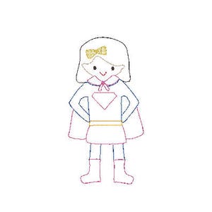 superhero girl vintage stitch, quick stitch, bean stitch embroidery design file