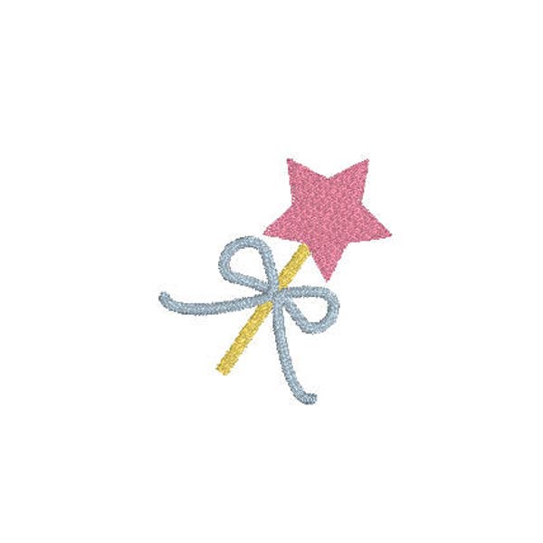 mini princess magic wand with bow fill embroidery design file in 1.25 inch and 2 inch