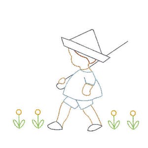 little boy marching vintage stitch, quick stitch embroidery design file in 5x7