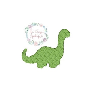 Op de afbeelding: Groen dinosaurus applicatiedesign. De dinosaurus heeft een lange nek en een klein hoofd. Het ontwerp is perfect om elke project een leuke touch te geven.
