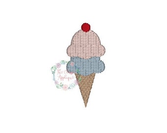 summer double scoop ice cream cone mini fill stitch machine embroidery design file