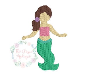 mini fill stitch single mermaid for summer machine embroidery design in 1 inch, 1.5 inch, and 2 inch