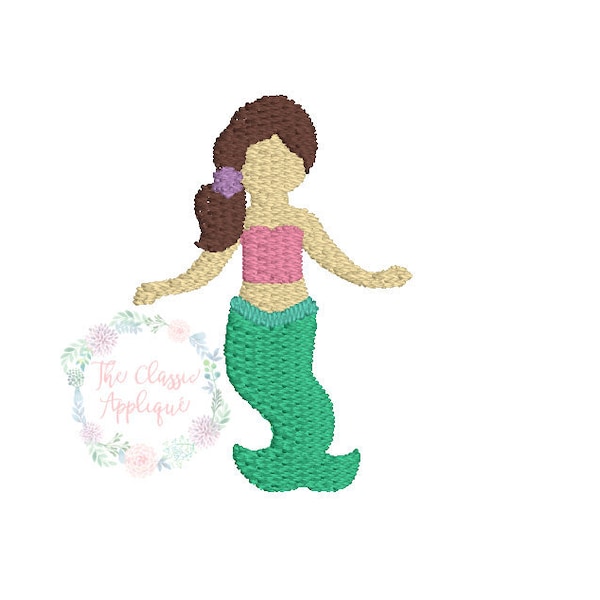 mini fill stitch single mermaid for summer machine embroidery design in 1 inch, 1.5 inch, and 2 inch