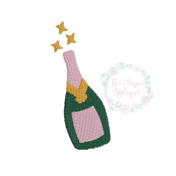New Year's Eve, party, holiday champagne bottle mini fill stitch machine embroidery design file