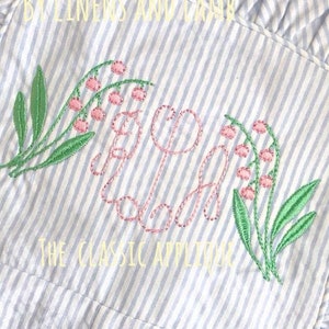 Easter Lily of the Valley monogram and initial frame machine embroidery design file