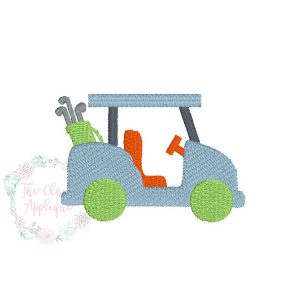 Golf cart with golf clubs mini fill stitch stitch machine embroidery design file