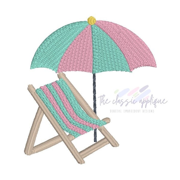 Beach chair and umbrella mini fill stitch machine embroidery design