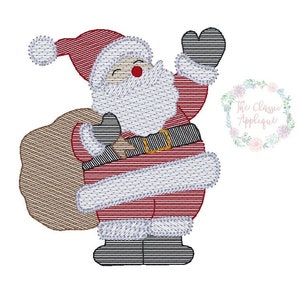 Weihnachten Weihnachtsmann mit Spielzeug Sack Skizzen Füllung, Light Fill, Schnellstich Maschinenstickerei Design Datei