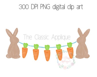Easter Bunnies holding carrots PNG printable
