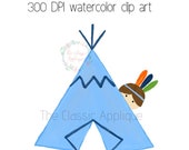 Thanksgiving Indian boy behind teepee watercolor PNG printable digital watercolor clip art graphic for sublimation, heat transfer, and more