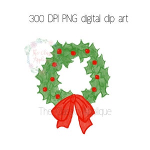 Weihnachtskranz mit Bogen Aquarell PNG digitale ClipArt-Datei für Sublimation, Wärmeübertragung, Papierwaren, Scrapbooking und vieles mehr