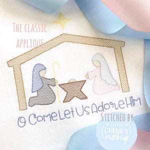 Christmas religious manger nativity with star sketch fill, light fill, quick stitch machine embroidery design