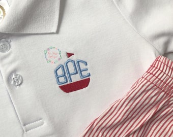 Sail Away summer monogram font with sailboat frame mini machine embroidery design file