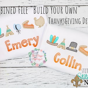 6 separate, combined mini sketch fill Thanksgiving embroidery designs to &quot;Build Your Own&quot; mix and match design