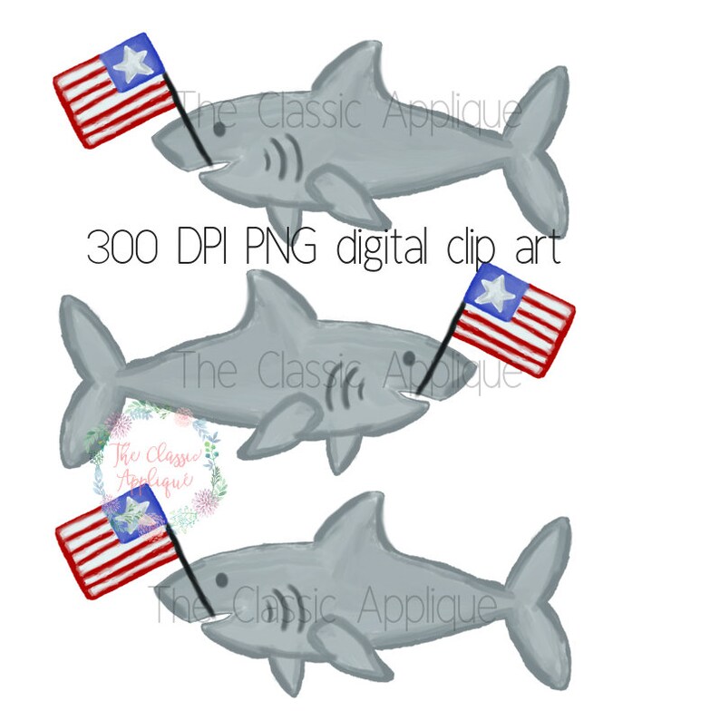 Patriotic Sharks With American Flags PNG Printable Etsy