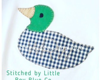 mallard duck blanket stitch, vinage style applique embroidery design