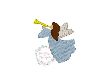 Christmas angel girl blowing horn mini fill stitch machine embroidery design file