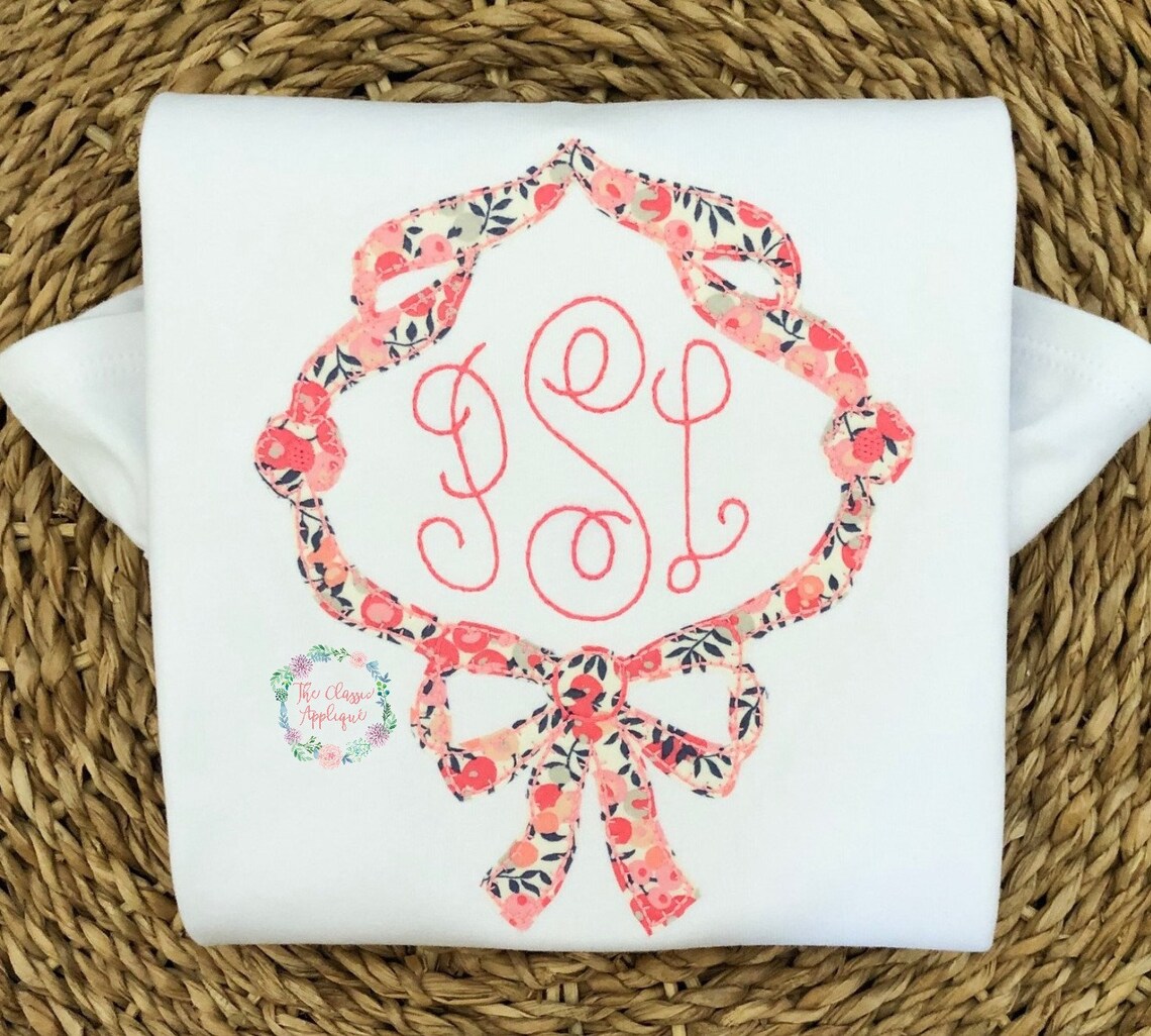 Bow and Floral Applique Monogram Frame Blanket Stitch Vintage Etsy