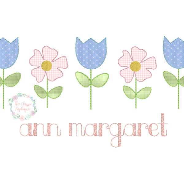 Spring and summer wildflowers bean stitch applique machine embroidery design file