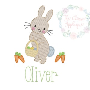 Easter bunny with carrots holding Easter basket sketch fill, light fill, quick stitch machine embroidery design file