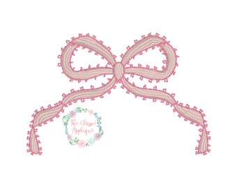 bean stitch picot trimmed ribbon bow monogram frame machine embroidery design file by The Classic Applique