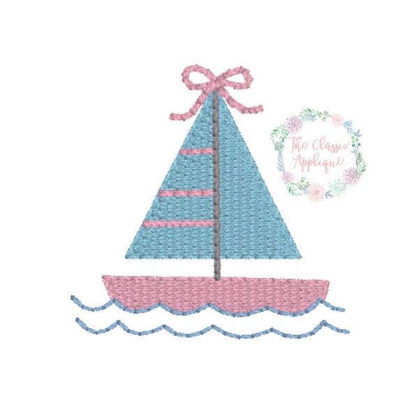 Summer sailboat with or without bow mini fill stitch machine embroidery design file