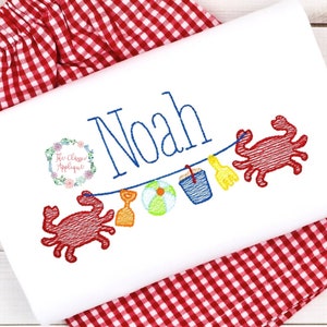 summer crabs holding beach toys sketch fill, light fill quick stitch  machine embroidery design file