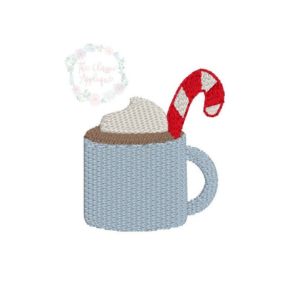 hot chocolate cocoa mug mini fill stitch machine embroidery design file by The Classic Applique