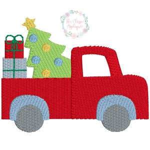 クリスマスツリーとプレゼントが付いたクリスマストラックのミニフィルステッチマシン刺繍デザインファイル