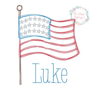 Patriotic American flag for Fourth of July doodle vintage stitch machine embroidery design file