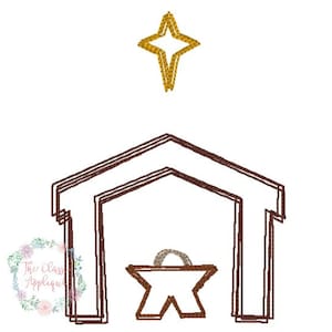 Weihnachten religiöse Krippe Krippe wiederholt Vintage Stich, schnelle Stich Maschine Stickerei Design-Datei