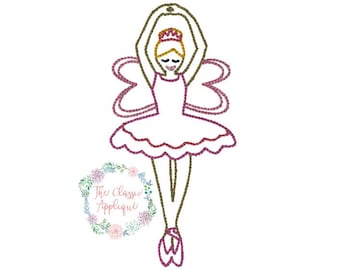 Christmas Sugar Plum fairy ballerina from the nutcracker vintage stitch, quick bean stitch embroidery design file