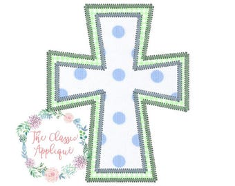 Easter double layer cross zig zag applique embroidery design file
