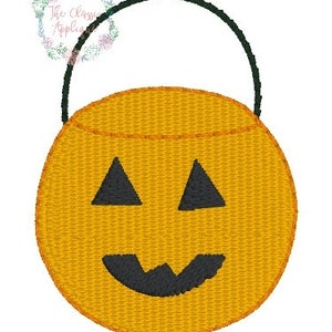 May include: Orange pumpkin-shaped trick-or-treat bag with a black handle and a friendly jack-o'-lantern face.