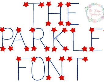 Patriotic Sparkler bean stitch font with star accents monogram font, machine embroidery design file