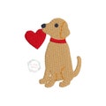 Valentine's Day lab puppy dog with heart mini fill stitch machine embroidery design