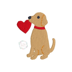Valentine&#39;s Day lab puppy dog with heart mini fill stitch machine embroidery design