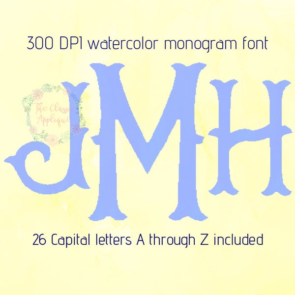 26 capital letters Watercolor monogram font PNG printable digital clip art file for sublimation, HTV, paper goods, and more