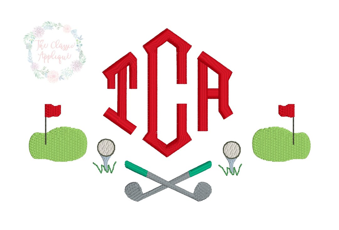Golf Clubs and Golfing Monogram Frame Machine Embroidery Design File Etsy