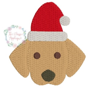 Christmas puppy dog lab with Santa Claus hat mini fill stitch machine embroidery design file