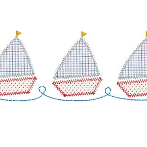 sailboat on vintage stitch wave zigzag applique and sketch fill embroidery design file
