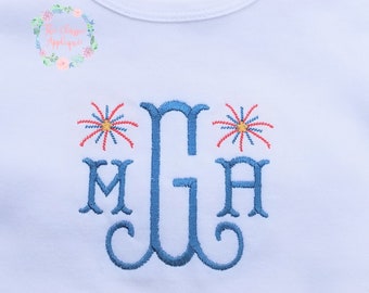 Einziger Mini-Vintage-Stich patriotisches Feuerwerk mit Stern-Zentrum für den 4. Juli Maschine Stickerei Design