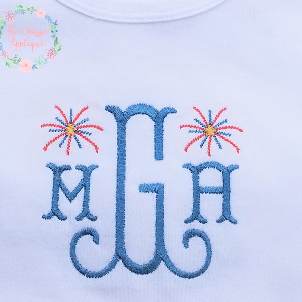 single mini vintage stitch patriotic firework with star center for fourth of July machine embroidery design