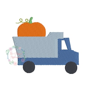 Fall transportation dump truck with pumpkin mini fill stitch machine embroidery design file