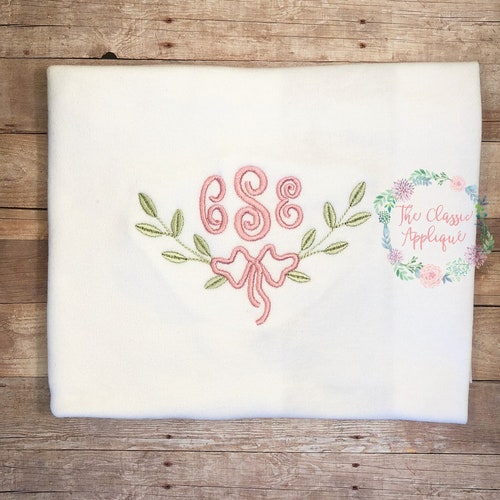 Bow and Laurel Floral Monogram Frame Machine Embroidery Design - Etsy image.