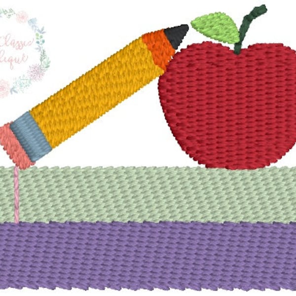 Back to school books with apple mini fill stitch machine embroidery design file by The Classic Applique