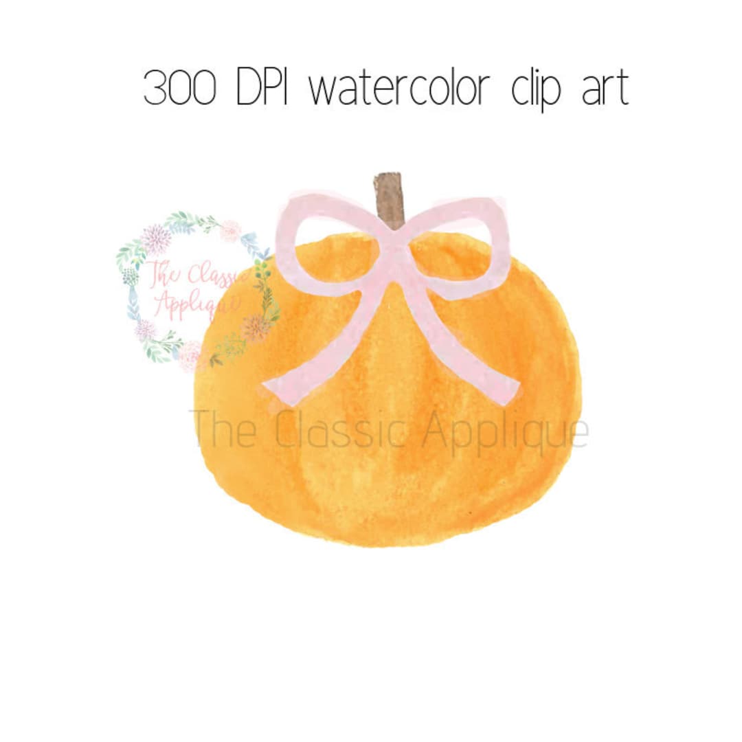 Single Pumpkin With Pink Bow Fall, Autumn Watercolor PNG Digital ...